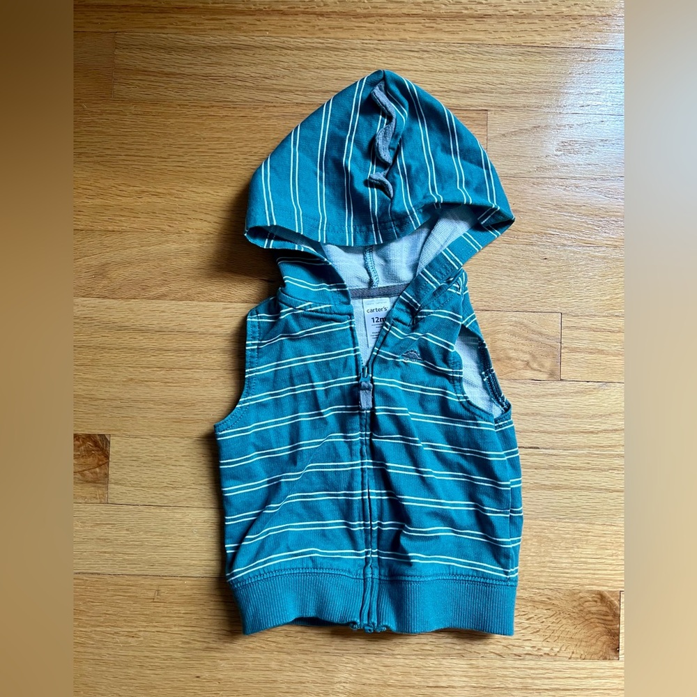 Carter's Teal and White Striped Dinosaur Vest